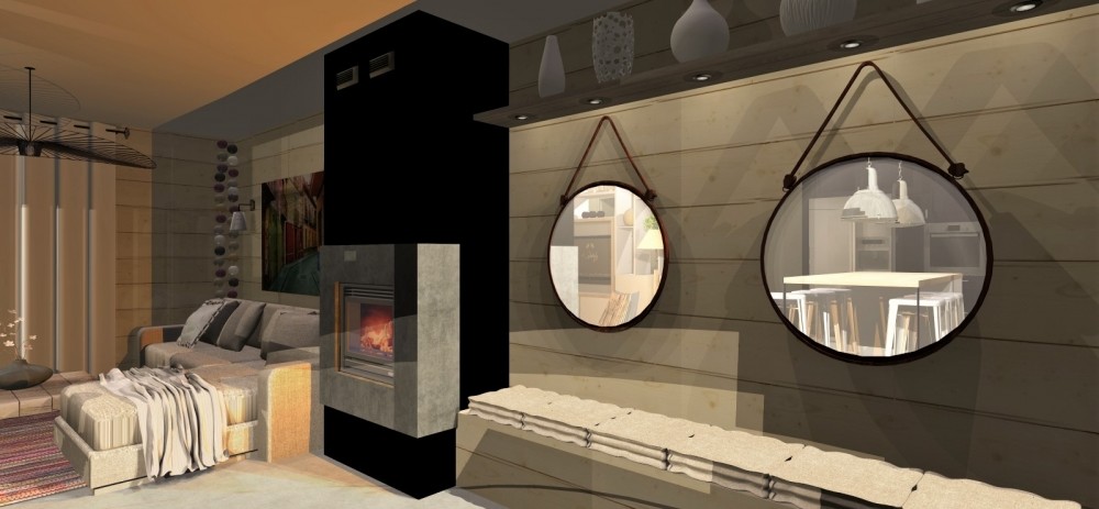 Amenagement et decoration toulouse 008 projet 3D renovation agencement salon cheminee miroir cabinet Adnet bois vertigo