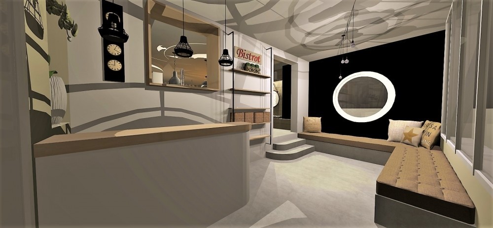 Amenagement et decoration toulouse  projet 3D extension veranda industriel lounge design metal feng shui