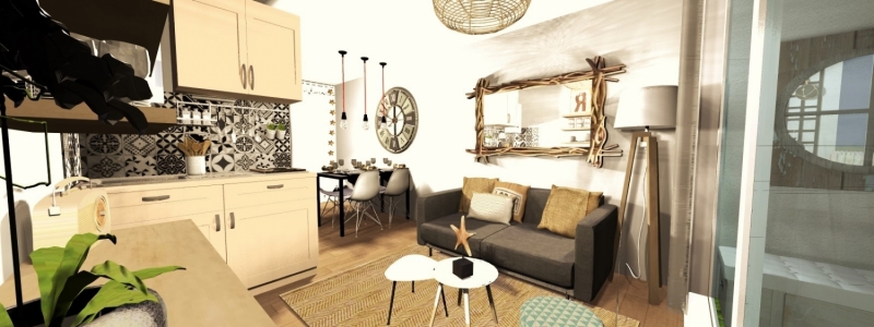 Réalisations -  HOME STAGING Virtuel d'un studio pour vente - Decoration interieur Biarritz, Bayonne, Hossegor